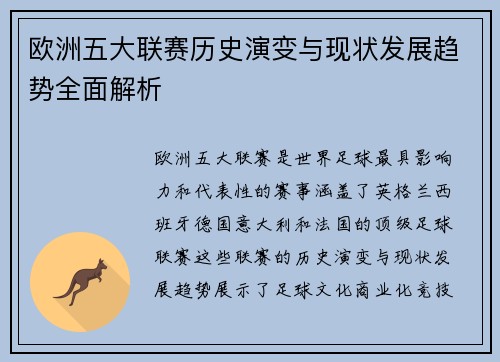 欧洲五大联赛历史演变与现状发展趋势全面解析